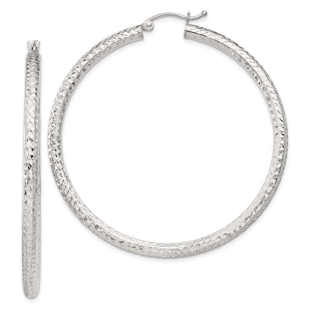 Sterlingsilber Diamantiert 3x50mm Creolen
