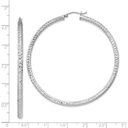 Sterlingsilber Rhodiniert Diamantiert 3x60mm Creolen