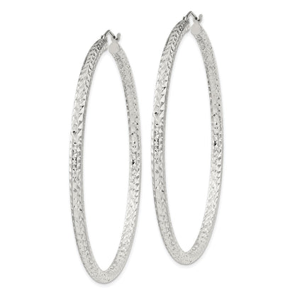Sterlingsilber Diamantiert 3x60mm Creolen