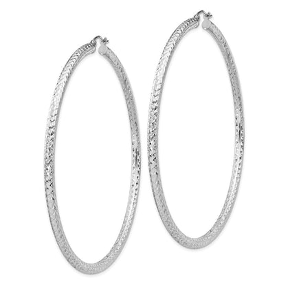 Sterlingsilber Rhodiniert Diamantiert 3x70mm Creolen