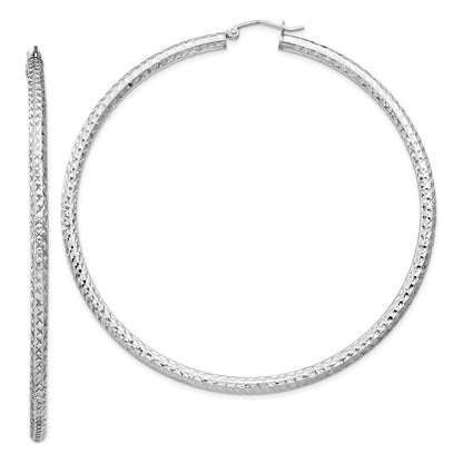 Sterlingsilber Rhodiniert Diamantiert 3x70mm Creolen