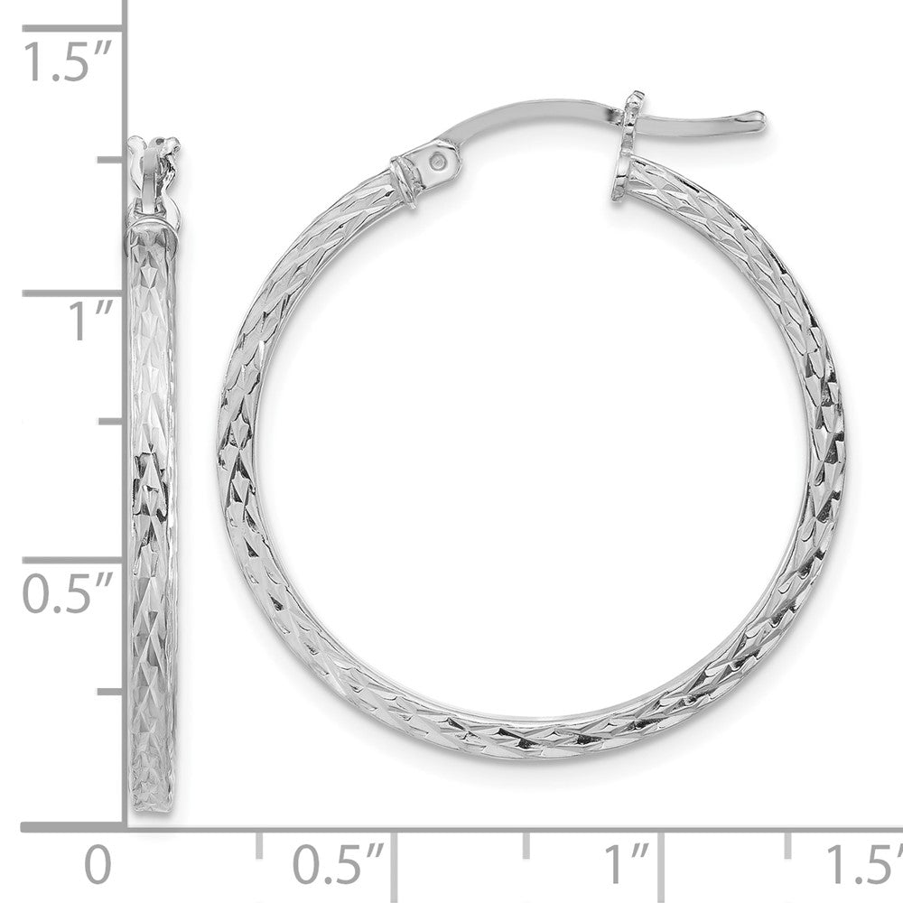 Sterlingsilber Rhodiniert Diamantiert 2x30mm Quadratisch Röhre Creolen