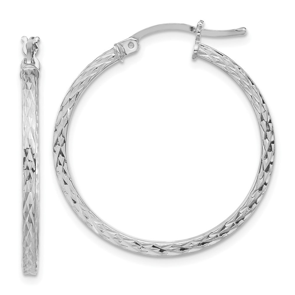 Sterlingsilber Rhodiniert Diamantiert 2x30mm Quadratisch Röhre Creolen