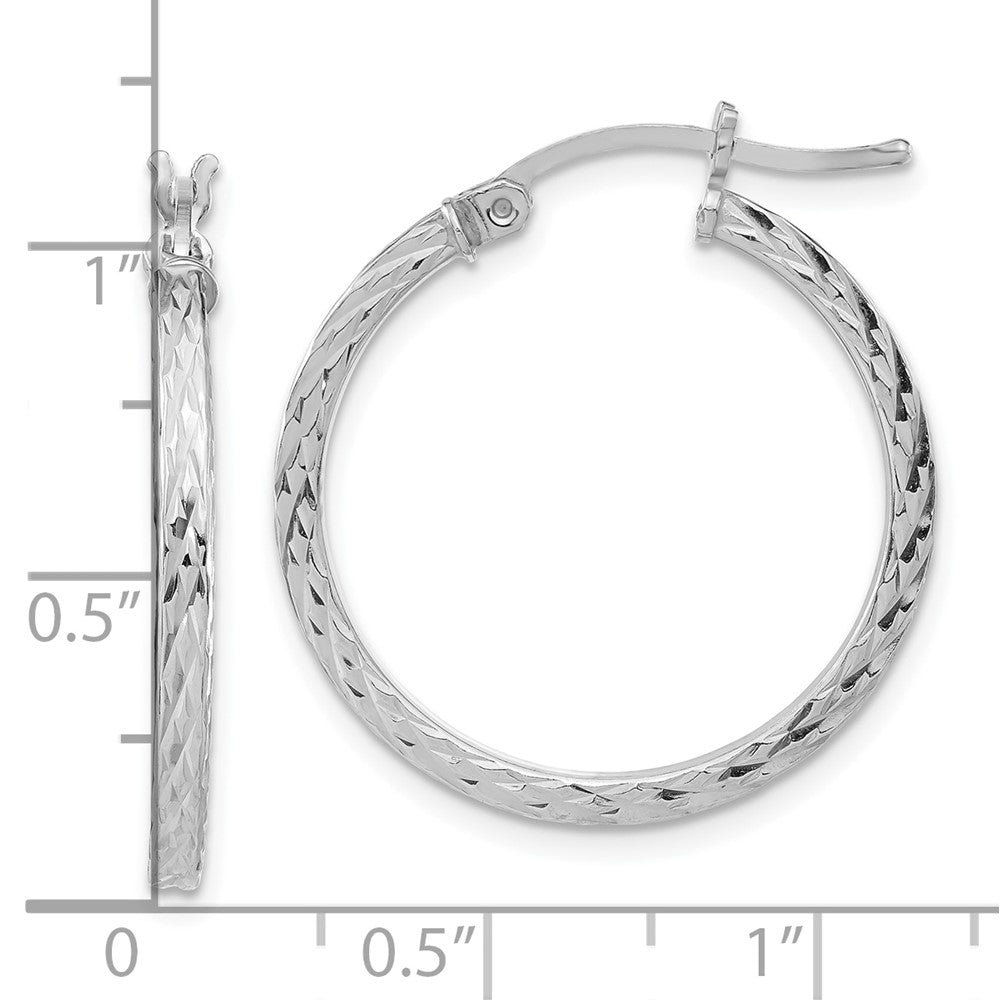 Sterlingsilber Rhodiniert Diamantiert 2x25mm Quadratisch Röhre Creolen