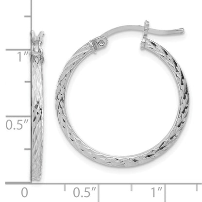 Sterlingsilber Rhodiniert Diamantiert 2x25mm Quadratisch Röhre Creolen