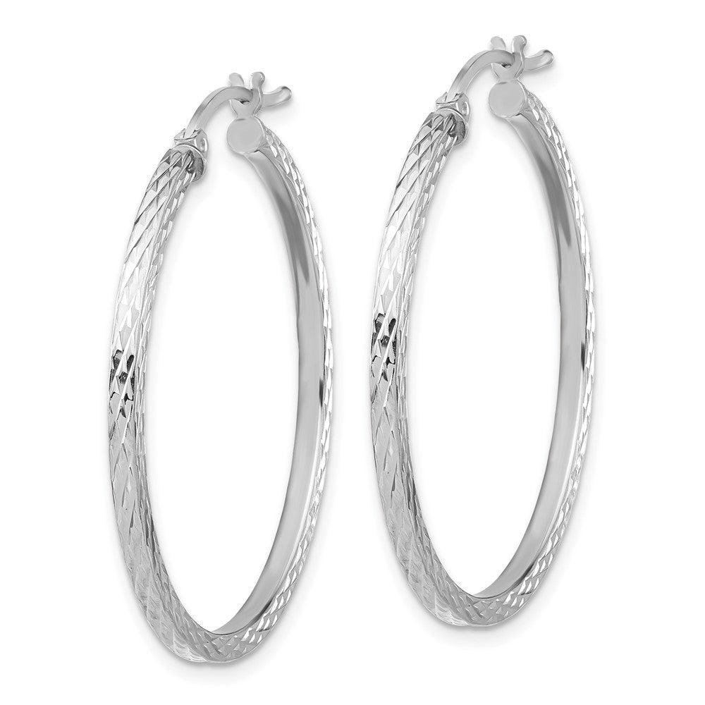 Sterlingsilber Rhodiniert Diamantiert 2x35mm Quadratisch Röhre Creolen