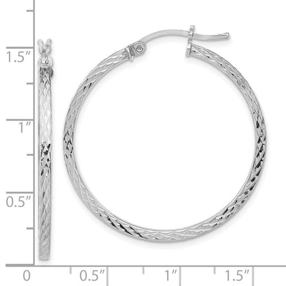 Sterlingsilber Rhodiniert Diamantiert 2x35mm Quadratisch Röhre Creolen