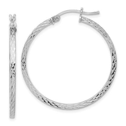 Sterlingsilber Rhodiniert Diamantiert 2x35mm Quadratisch Röhre Creolen