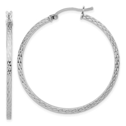 Sterlingsilber Rhodiniert Diamantiert 2x40mm Quadratisch Röhre Creolen