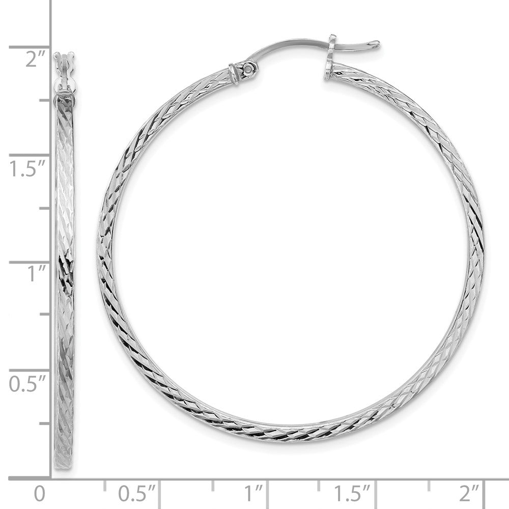 Sterlingsilber Rhodiniert Diamantiert 2x45mm Quadratisch Röhre Creolen