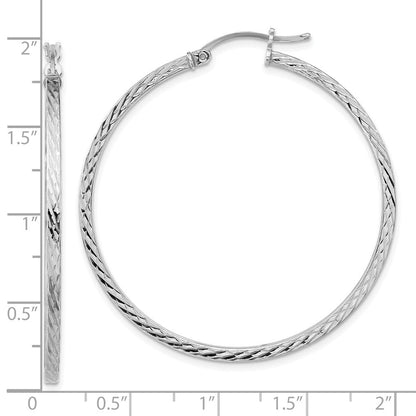 Sterlingsilber Rhodiniert Diamantiert 2x45mm Quadratisch Röhre Creolen