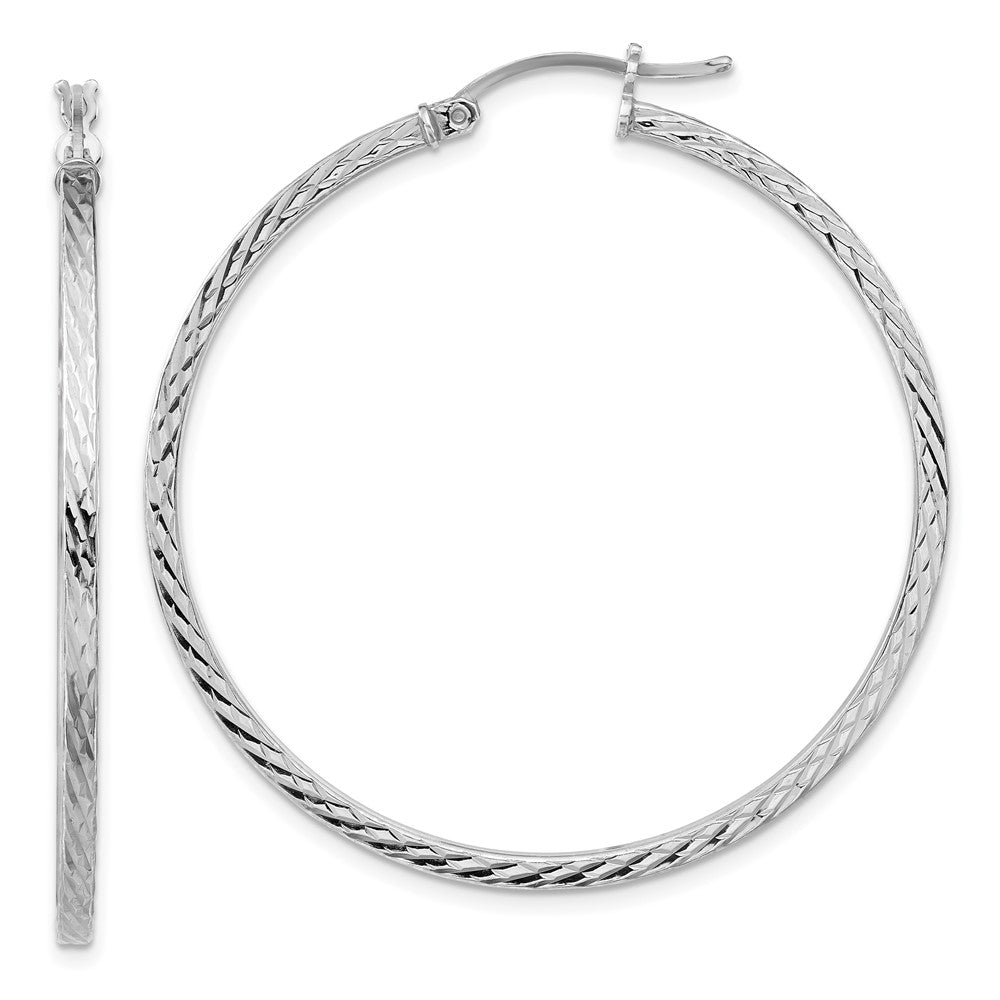 Sterlingsilber Rhodiniert Diamantiert 2x45mm Quadratisch Röhre Creolen