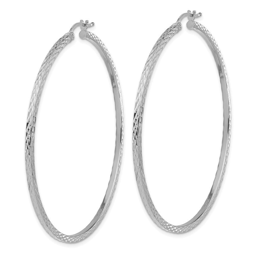 Sterlingsilber Rhodiniert Diamantiert 2x60mm Quadratisch Röhre Creolen