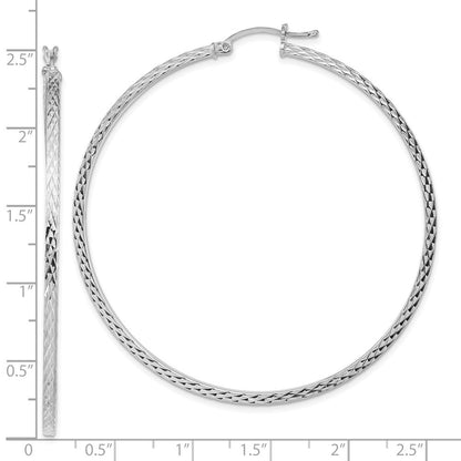 Sterlingsilber Rhodiniert Diamantiert 2x60mm Quadratisch Röhre Creolen
