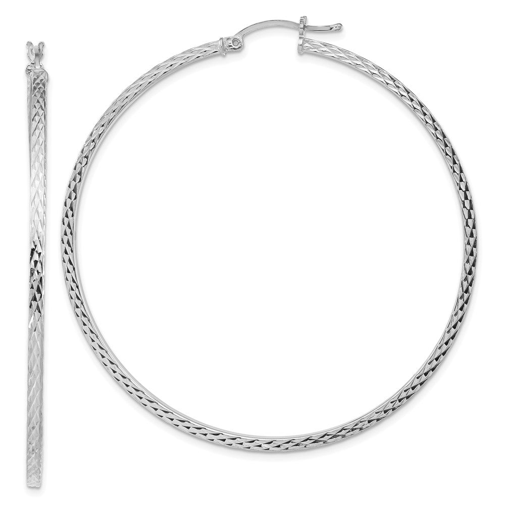 Sterlingsilber Rhodiniert Diamantiert 2x60mm Quadratisch Röhre Creolen