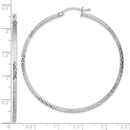 Sterlingsilber Rhodiniert Diamantiert 2x55mm Quadratisch Röhre Creolen
