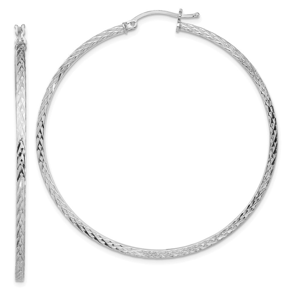 Sterlingsilber Rhodiniert Diamantiert 2x55mm Quadratisch Röhre Creolen