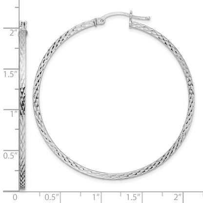 Sterlingsilber Rhodiniert Diamantiert 2x50mm Quadratisch Röhre Creolen