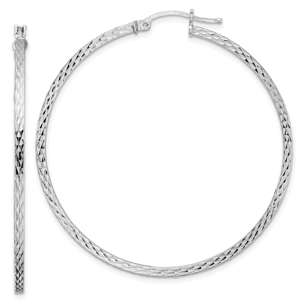 Sterlingsilber Rhodiniert Diamantiert 2x50mm Quadratisch Röhre Creolen