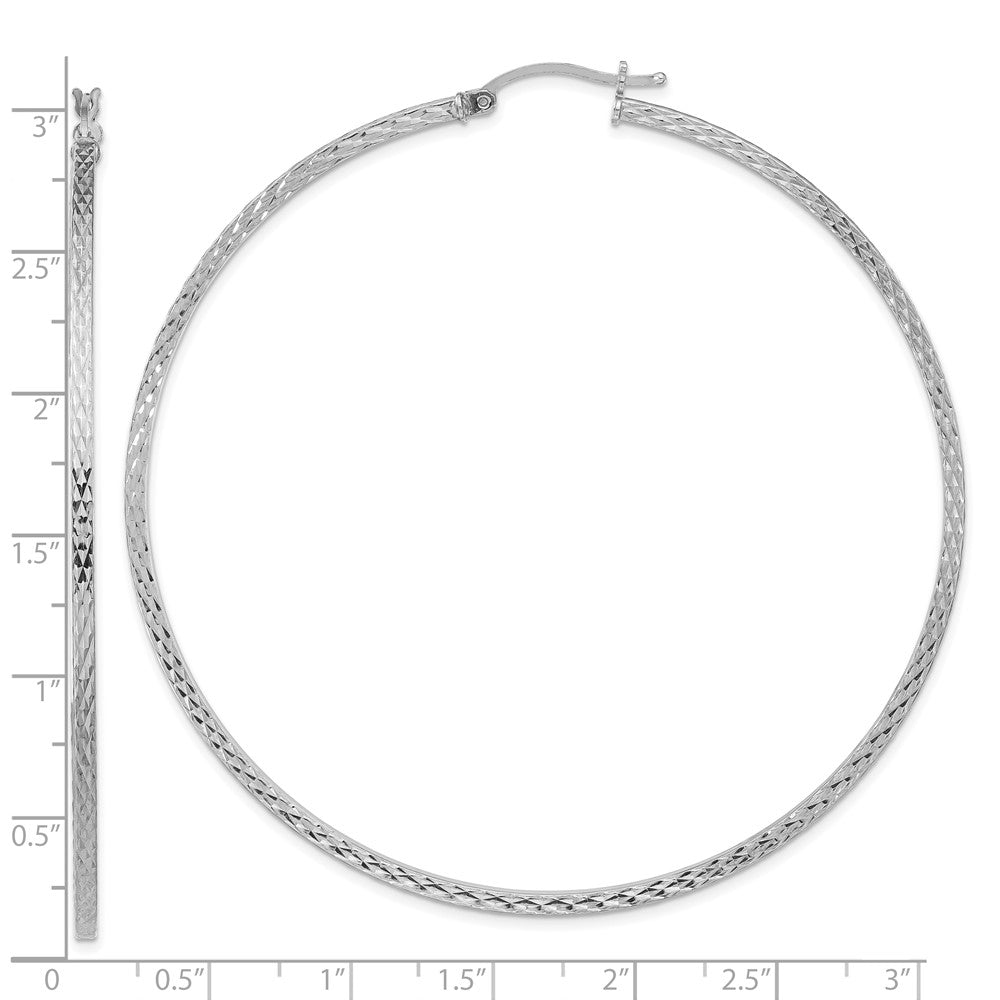 Sterlingsilber Rhodiniert Diamantiert 2x70mm Quadratisch Röhre Creolen