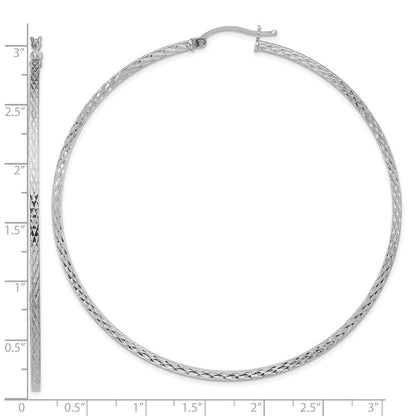 Sterlingsilber Rhodiniert Diamantiert 2x70mm Quadratisch Röhre Creolen