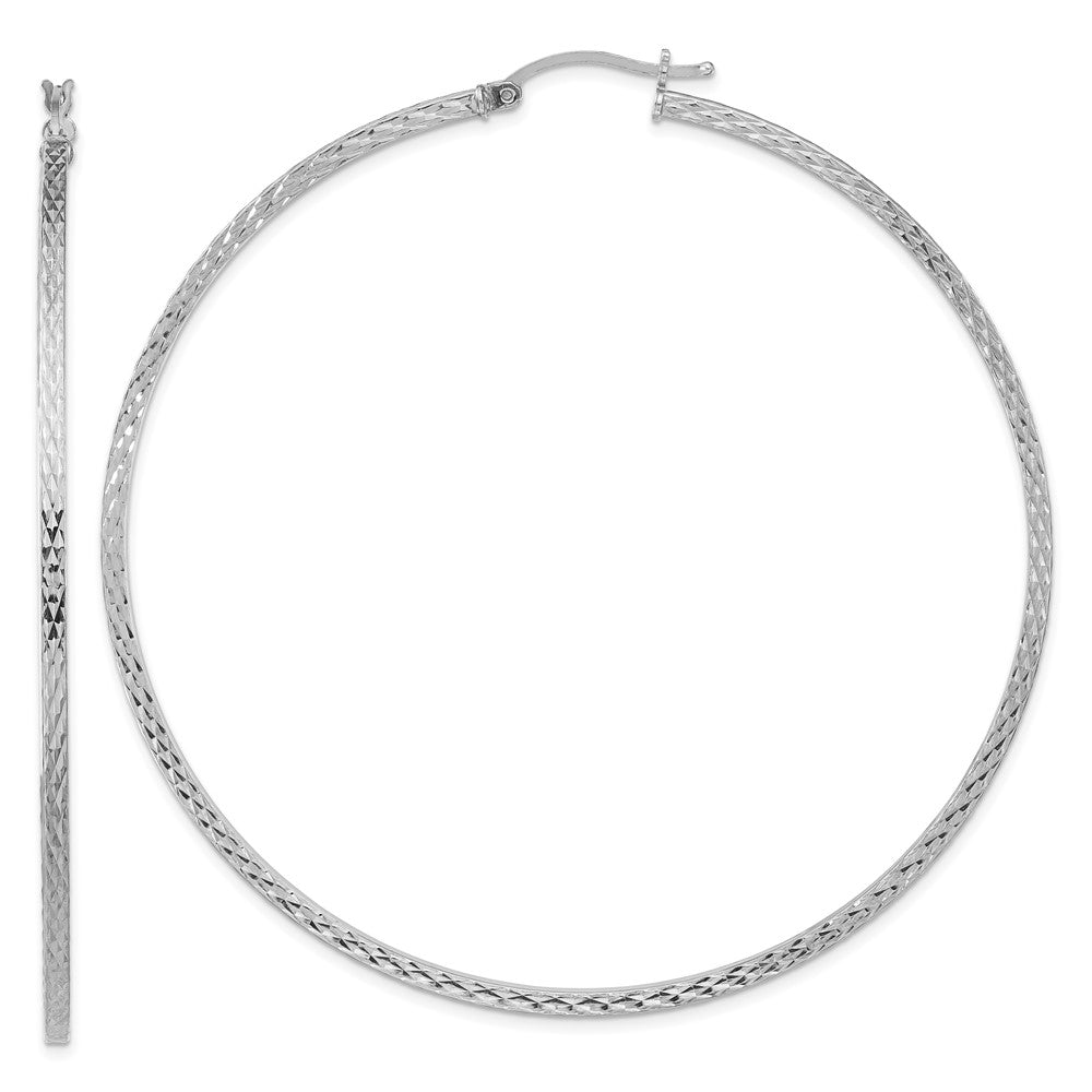 Sterlingsilber Rhodiniert Diamantiert 2x70mm Quadratisch Röhre Creolen