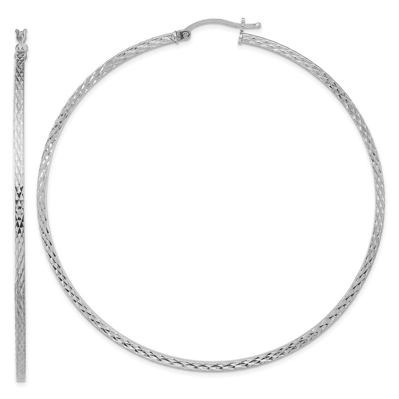 Sterlingsilber Rhodiniert Diamantiert 2x70mm Quadratisch Röhre Creolen