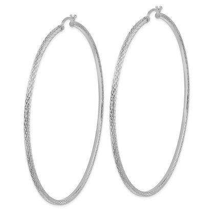Sterlingsilber Rhodiniert Diamantiert 2x80mm Quadratisch Röhre Creolen