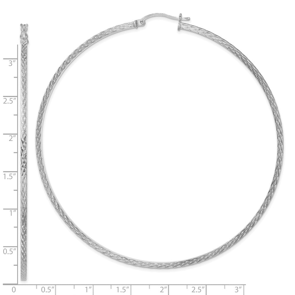 Sterlingsilber Rhodiniert Diamantiert 2x80mm Quadratisch Röhre Creolen