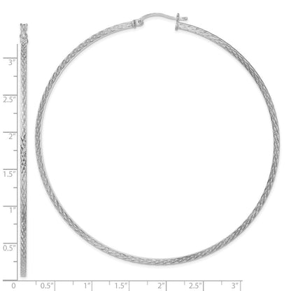 Sterlingsilber Rhodiniert Diamantiert 2x80mm Quadratisch Röhre Creolen