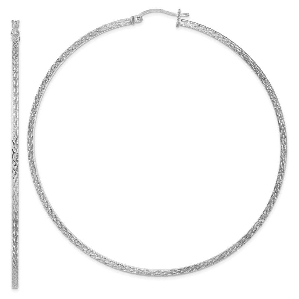 Sterlingsilber Rhodiniert Diamantiert 2x80mm Quadratisch Röhre Creolen