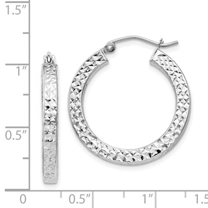 Sterlingsilber Rhodiniert Diamantiert 3x25mm Quadratisch Röhre Creolen