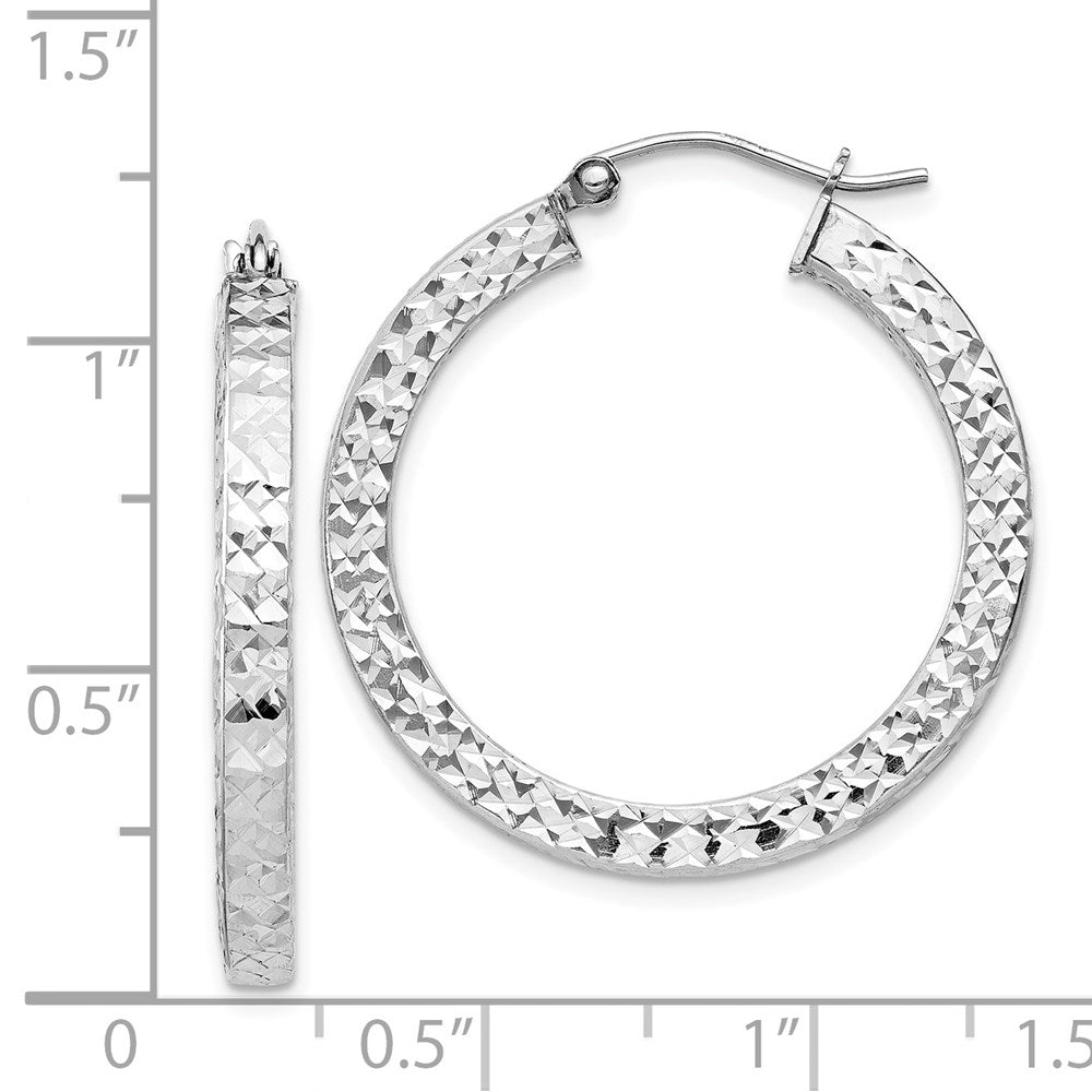 Sterlingsilber Rhodiniert Diamantiert 3x30mm Quadratisch Röhre Creolen