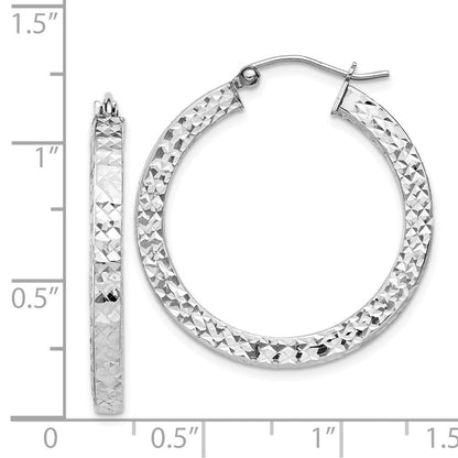 Sterlingsilber Rhodiniert Diamantiert 3x30mm Quadratisch Röhre Creolen