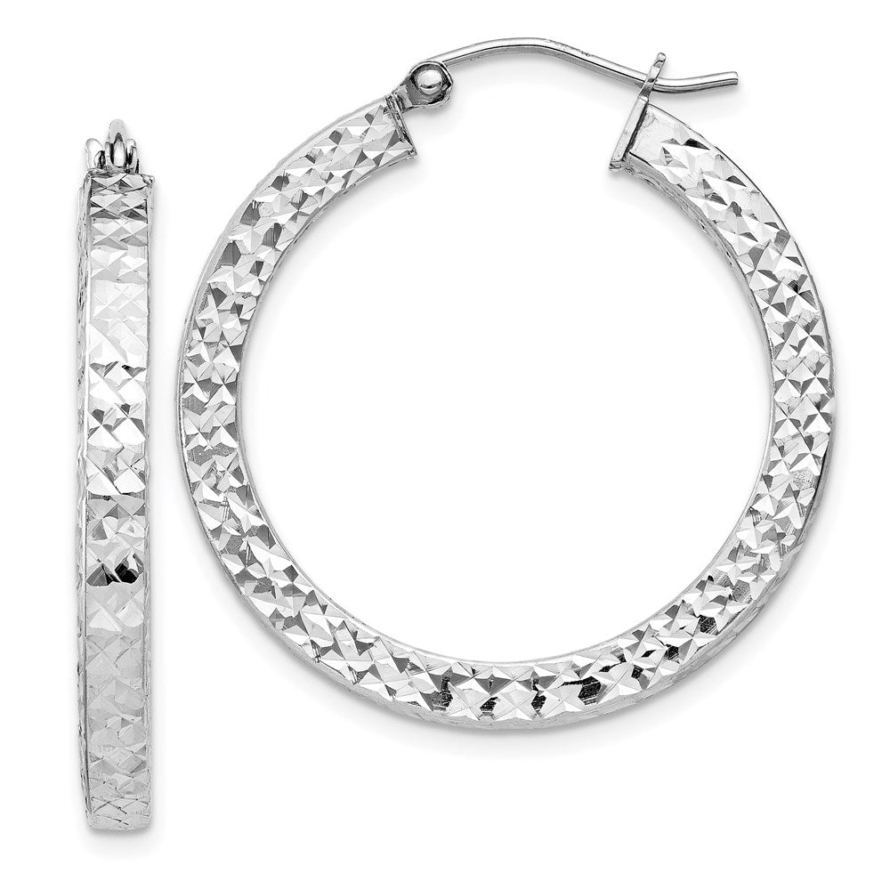 Sterlingsilber Rhodiniert Diamantiert 3x30mm Quadratisch Röhre Creolen