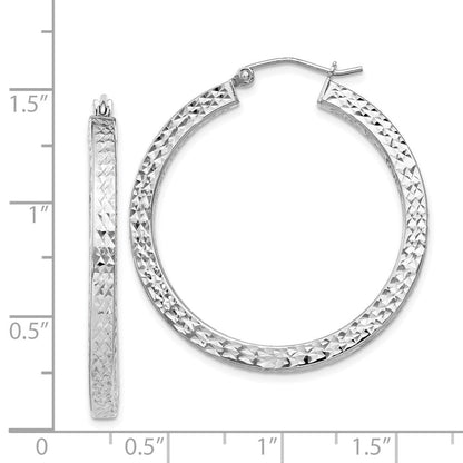 Sterlingsilber Rhodiniert Diamantiert 3x35mm Quadratisch Röhre Creolen