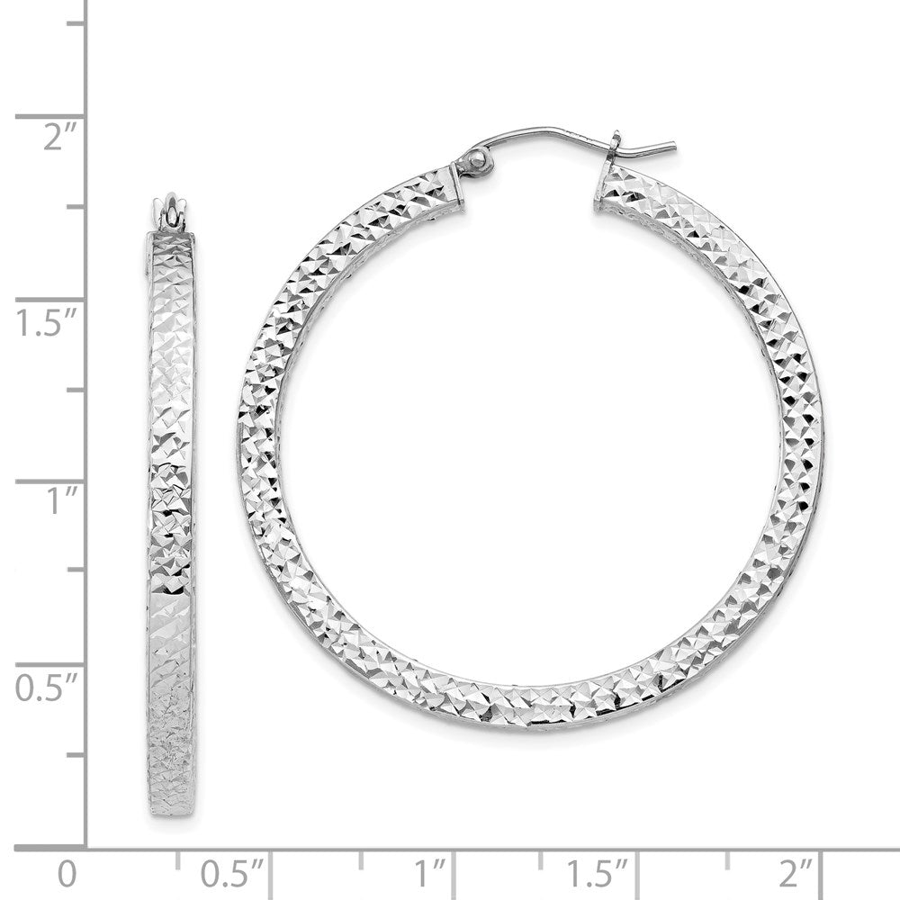 Sterlingsilber Rhodiniert Diamantiert 3x40mm Quadratisch Röhre Creolen