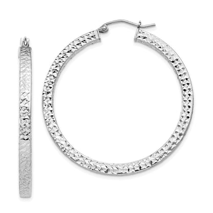 Sterlingsilber Rhodiniert Diamantiert 3x40mm Quadratisch Röhre Creolen