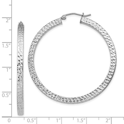 Sterlingsilber Rhodiniert Diamantiert 3x45mm Quadratisch Röhre Creolen