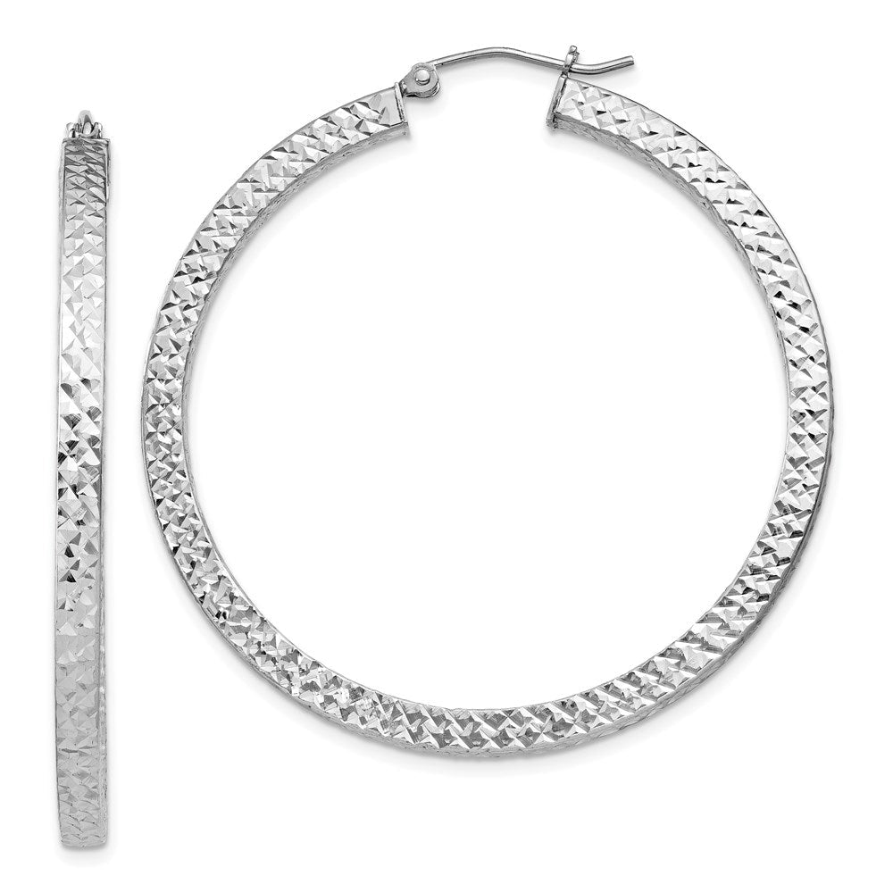 Sterlingsilber Rhodiniert Diamantiert 3x45mm Quadratisch Röhre Creolen