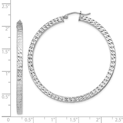 Sterlingsilber Rhodiniert Diamantiert 3x50mm Quadratisch Röhre Creolen