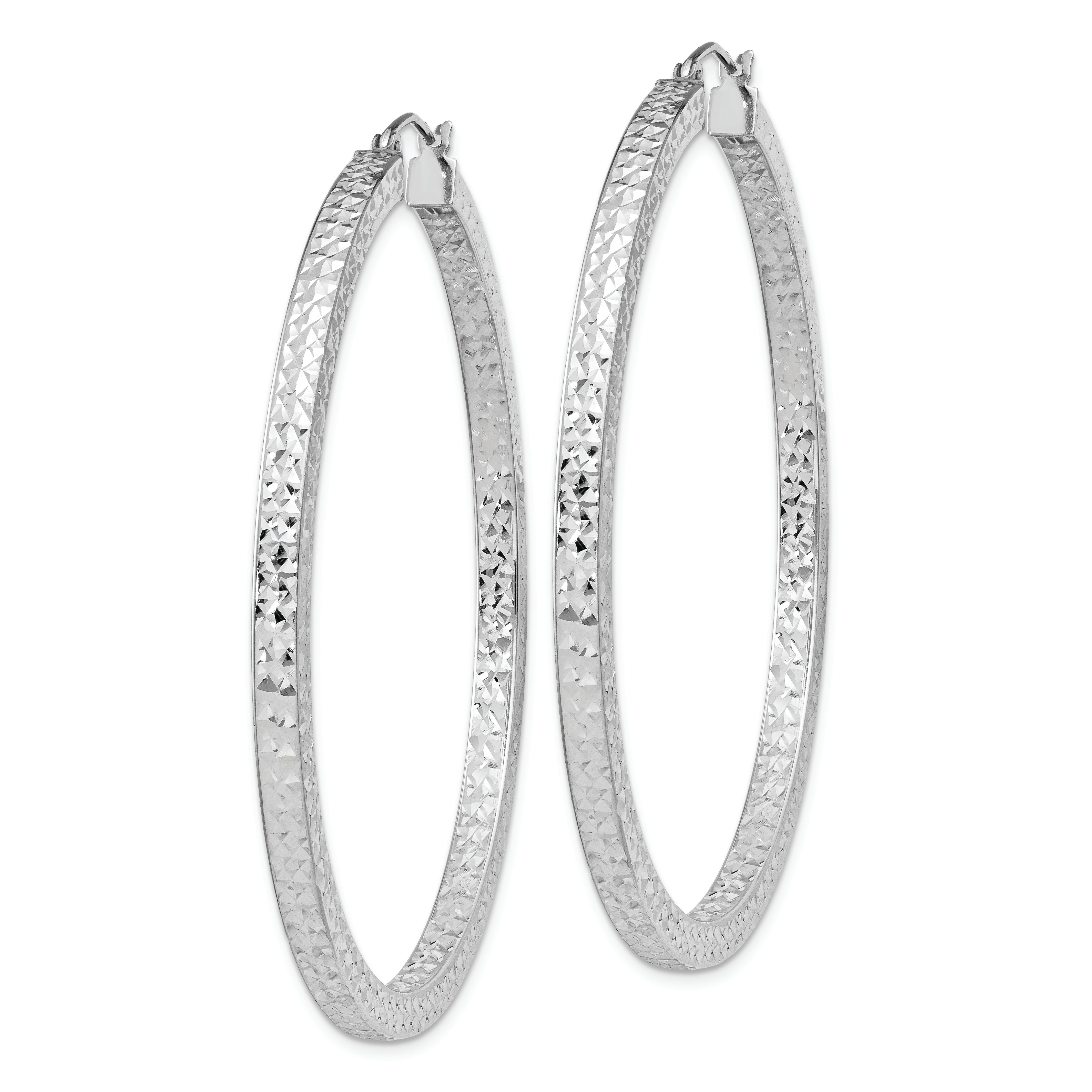 Sterlingsilber Rhodiniert Diamantiert 3x55mm Quadratisch Röhre Creolen
