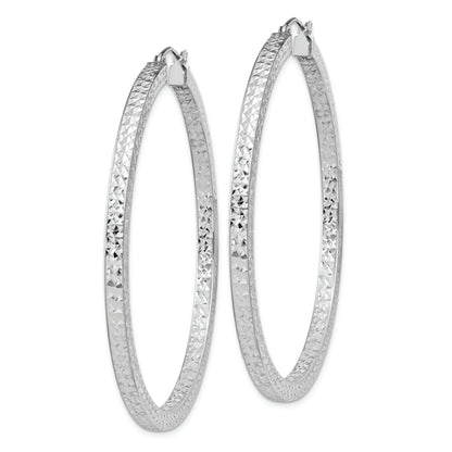 Sterlingsilber Rhodiniert Diamantiert 3x55mm Quadratisch Röhre Creolen