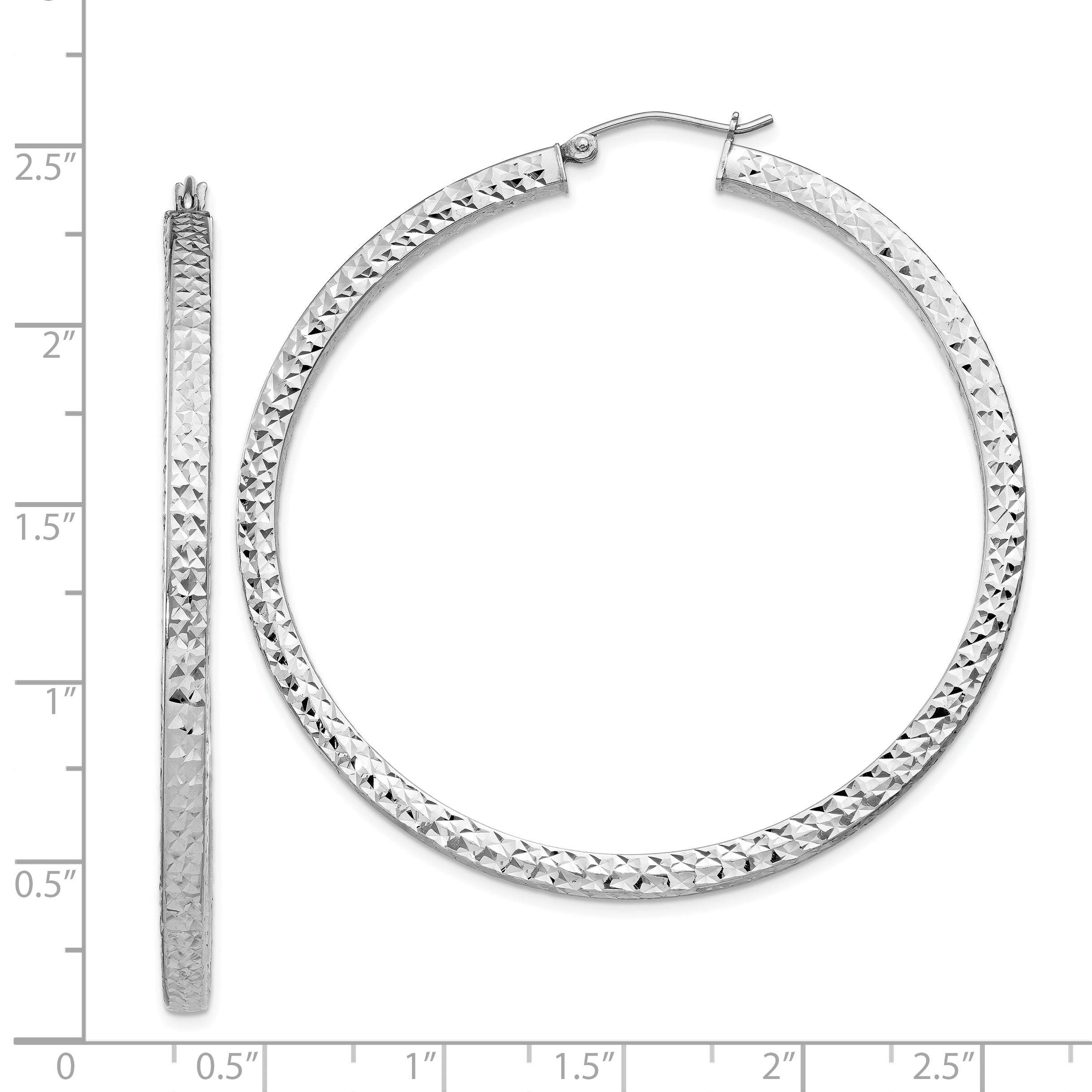 Sterlingsilber Rhodiniert Diamantiert 3x55mm Quadratisch Röhre Creolen
