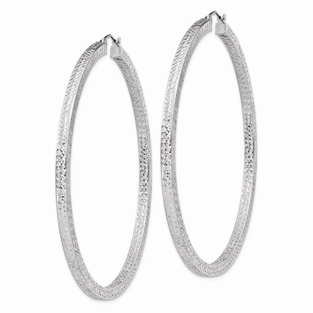 Sterlingsilber Rhodiniert Diamantiert 3x65mm Quadratisch Röhre Creolen