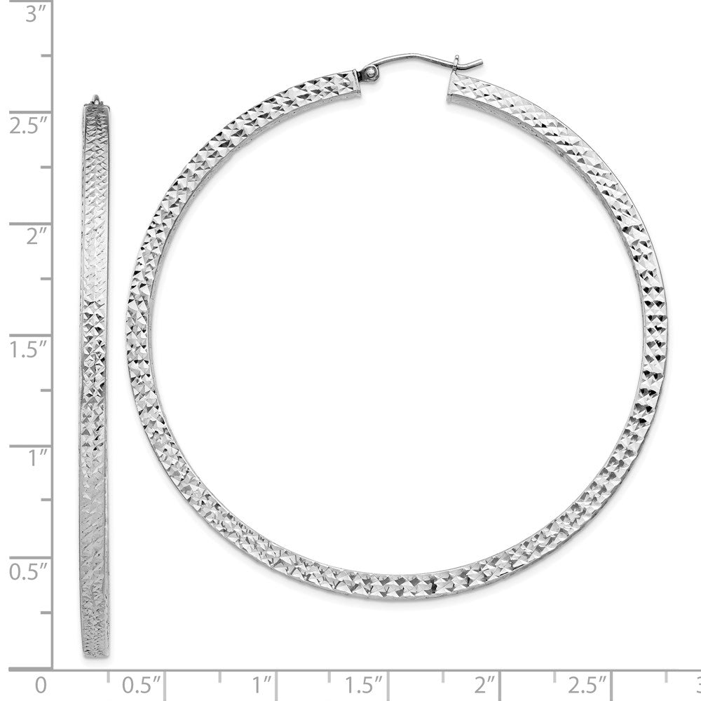 Sterlingsilber Rhodiniert Diamantiert 3x65mm Quadratisch Röhre Creolen