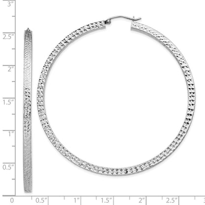 Sterlingsilber Rhodiniert Diamantiert 3x65mm Quadratisch Röhre Creolen