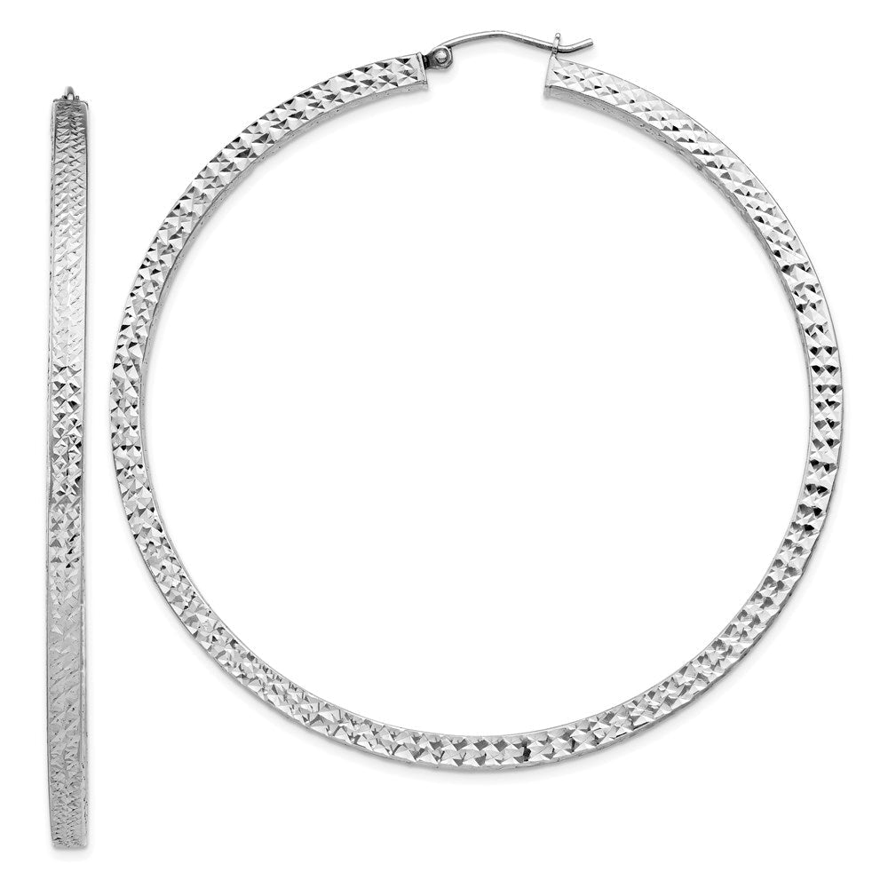 Sterlingsilber Rhodiniert Diamantiert 3x65mm Quadratisch Röhre Creolen