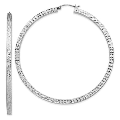 Sterlingsilber Rhodiniert Diamantiert 3x65mm Quadratisch Röhre Creolen