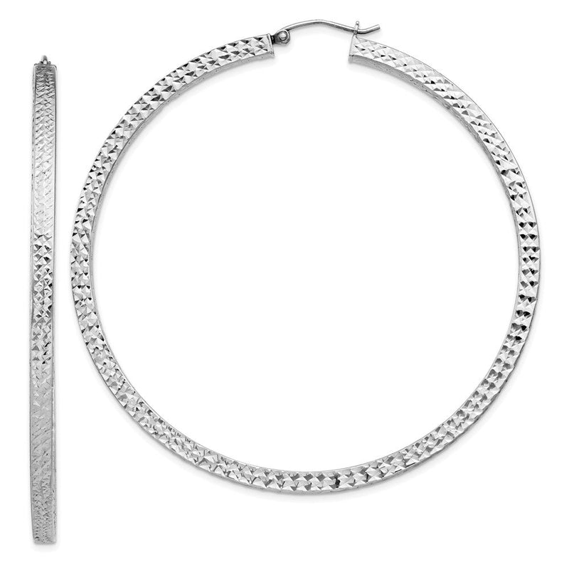 Sterlingsilber Rhodiniert Diamantiert 3x65mm Quadratisch Röhre Creolen